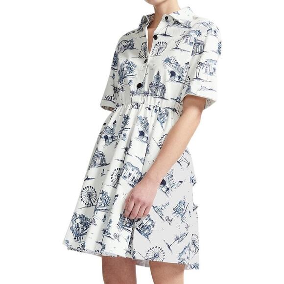 Maje Rapomi white shirt dress paris Print short sleeve Dress Size 3 FR 40 US 8 - Picture 4 of 14